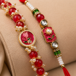 Floral Meenakari Rakhi Set with Crystal Bead Lumba for Brother