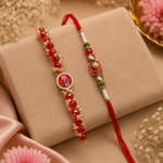 Floral Meenakari Rakhi Set with Crystal Bead Lumba for Brother