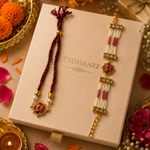 Ruby Kundan Rakhi Set with Beaded Pearl Lumba for Brother