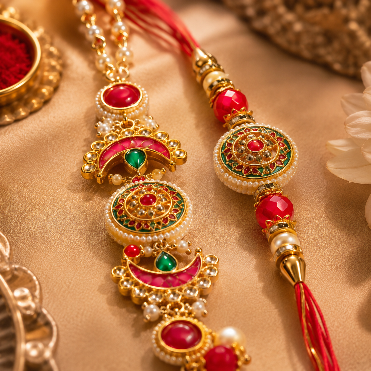 Royal Kundan Meenakari Multi-Medallion Rakhi Set for Brother