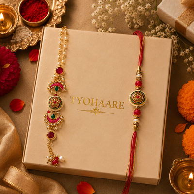 Royal Kundan Meenakari Multi-Medallion Rakhi Set for Brother