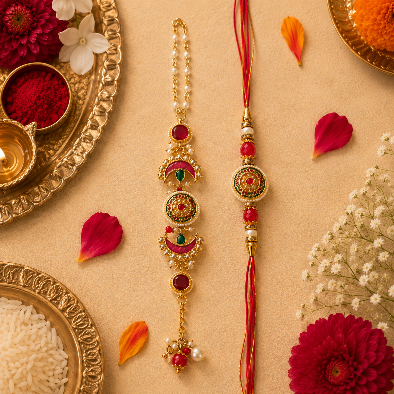 Royal Kundan Meenakari Multi-Medallion Rakhi Set for Brother