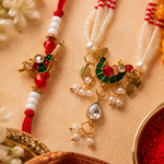 Meenakari Peacock Pearl Lumba Rakhi Set for Brother