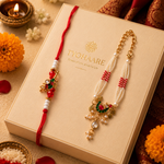 Meenakari Peacock Pearl Lumba Rakhi Set for Brother