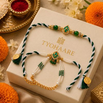 Emerald Green Kundan Mala Rakhi for Brother