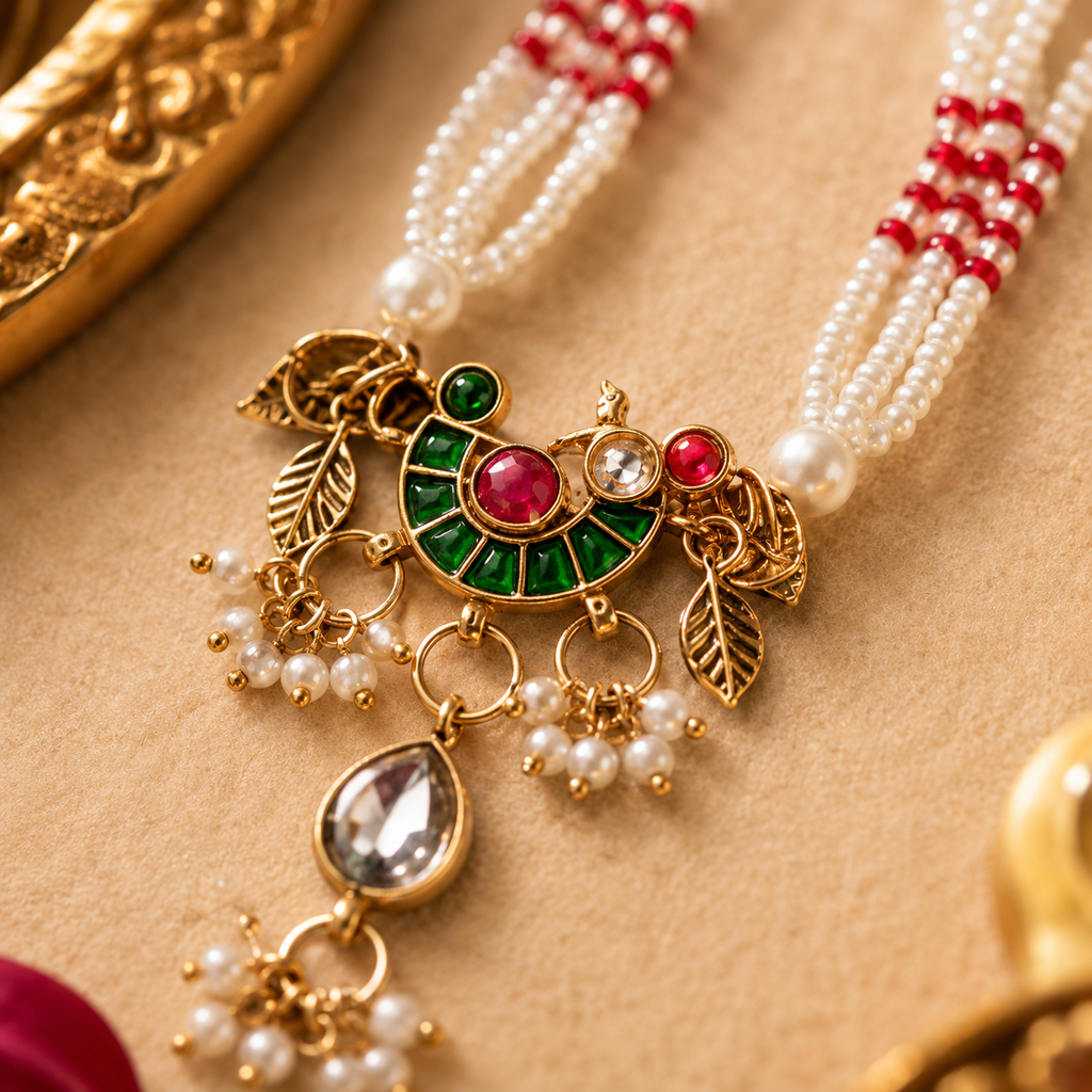 Kundan Pearl Rakhi Bracelet for Brother