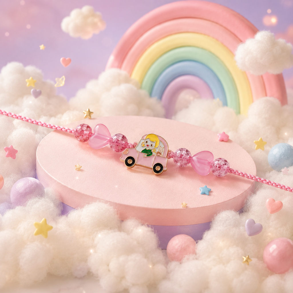 Cute Car Charm Rakhi for Kids - Pink