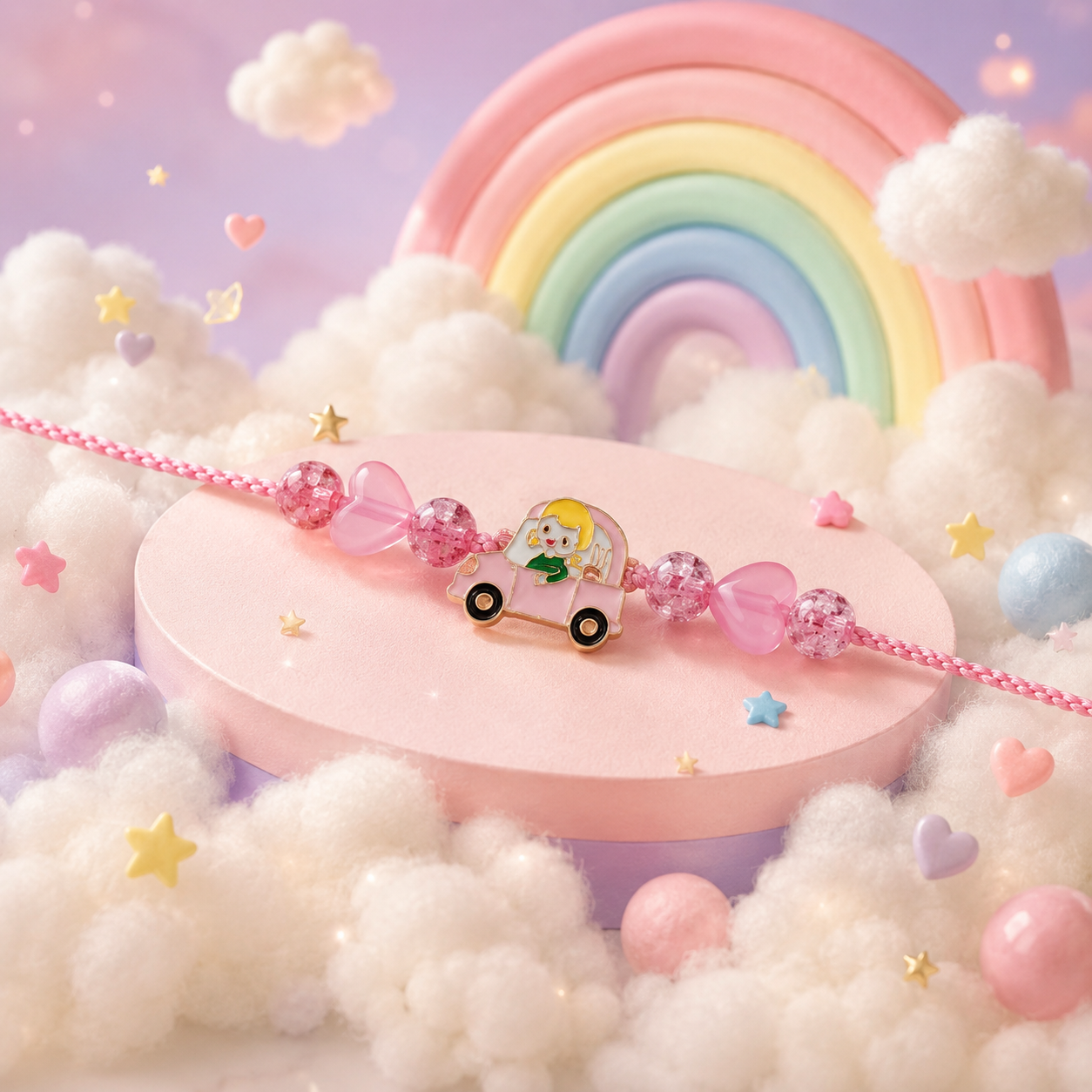 Cute Car Charm Rakhi for Kids - Pink