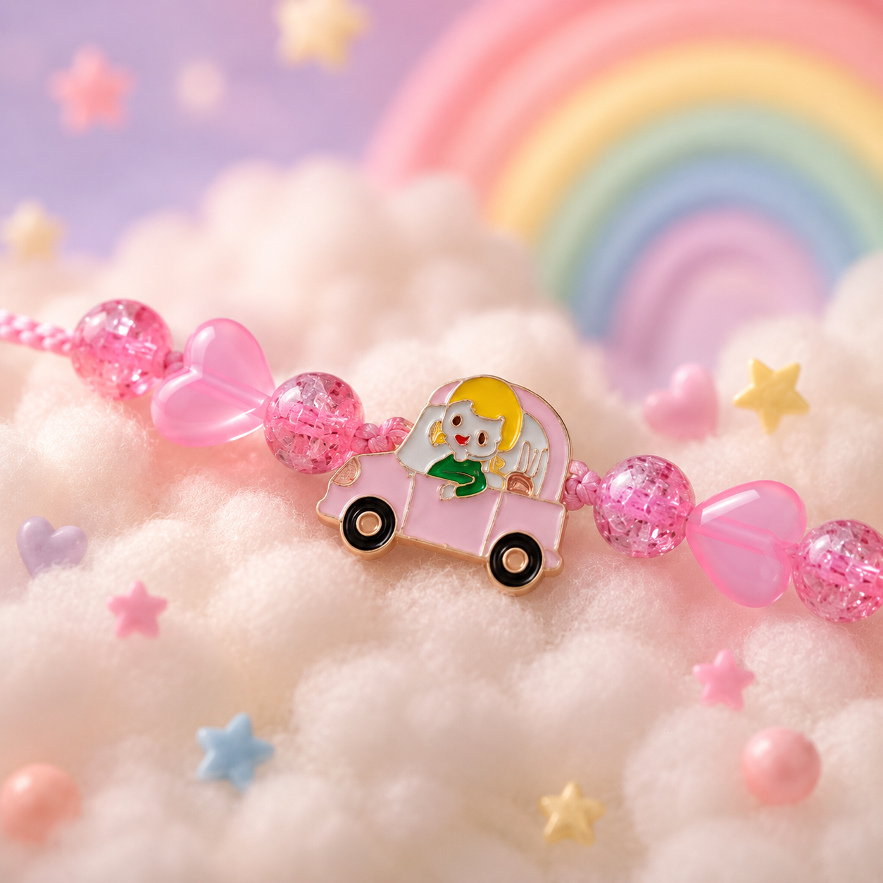 Cute Car Charm Rakhi for Kids - Pink