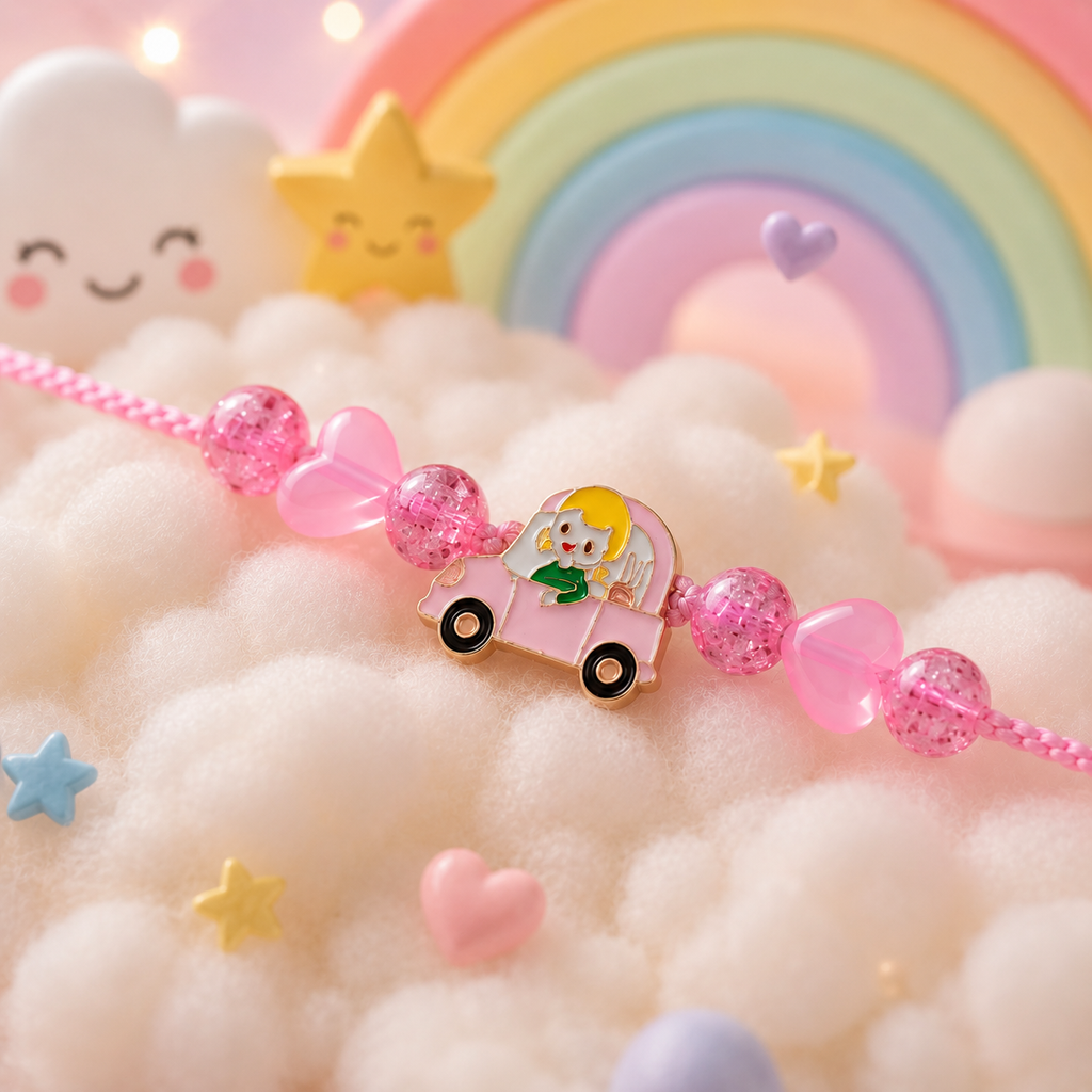 Cute Car Charm Rakhi for Kids - Pink