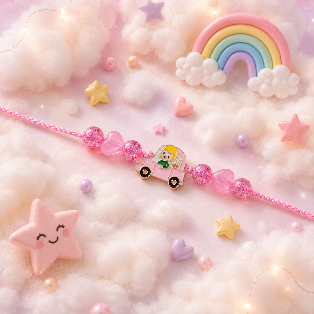 Cute Car Charm Rakhi for Kids - Pink
