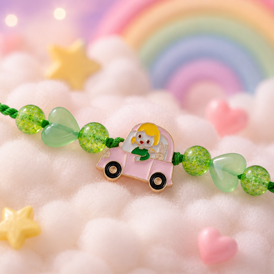 Cute Car Charm Rakhi for Kids - Green