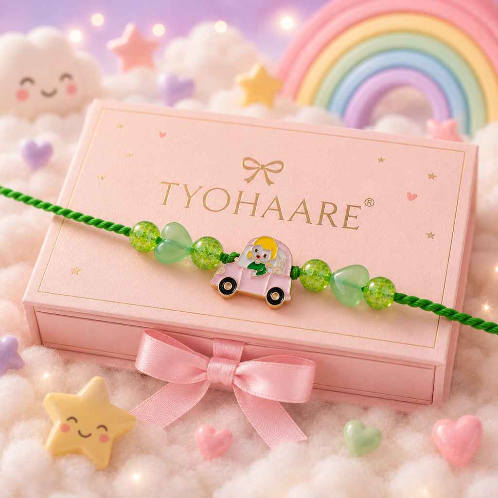 Cute Car Charm Rakhi for Kids - Green