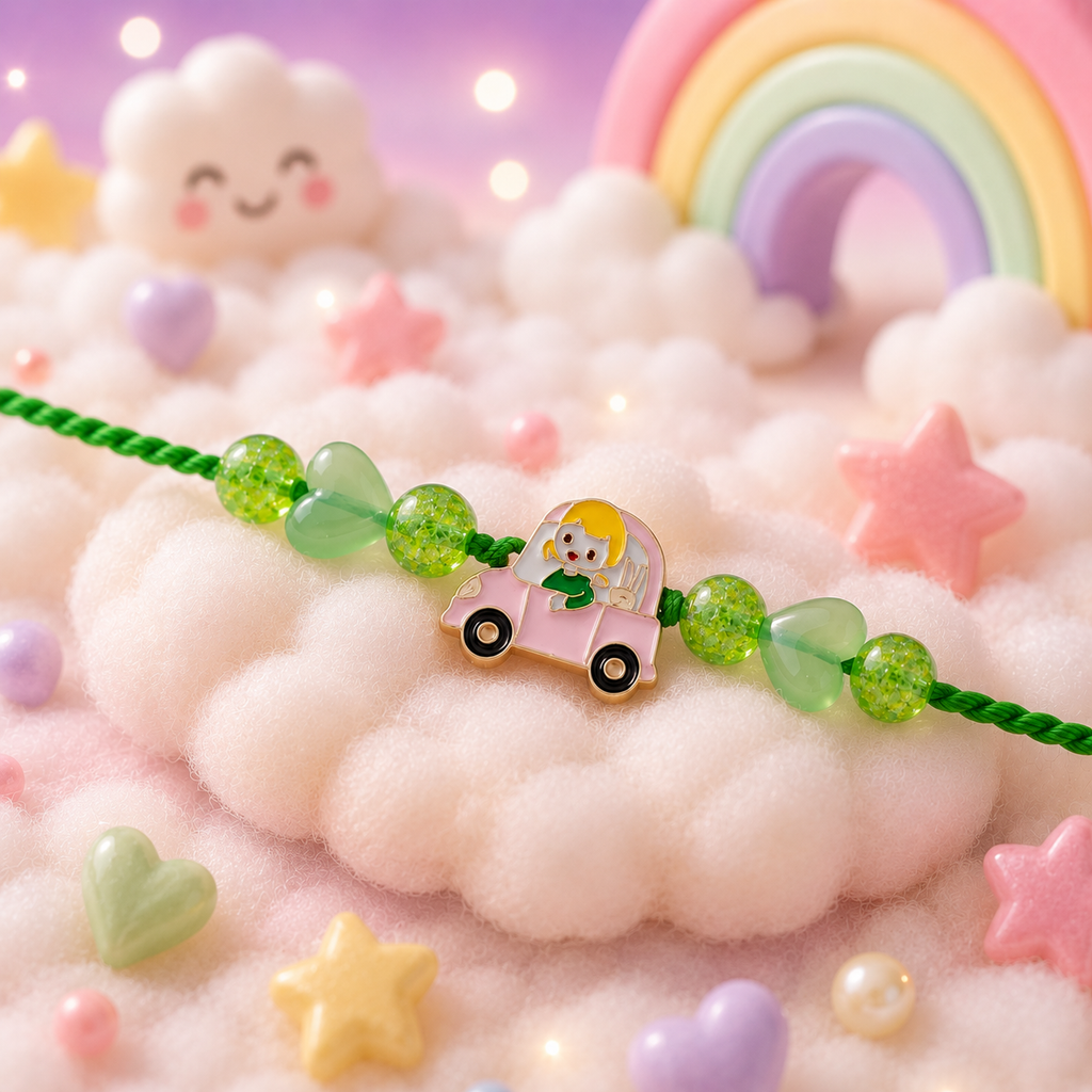Cute Car Charm Rakhi for Kids - Green