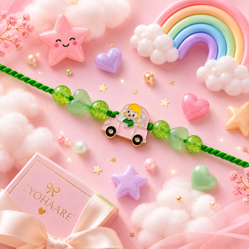 Cute Car Charm Rakhi for Kids - Green