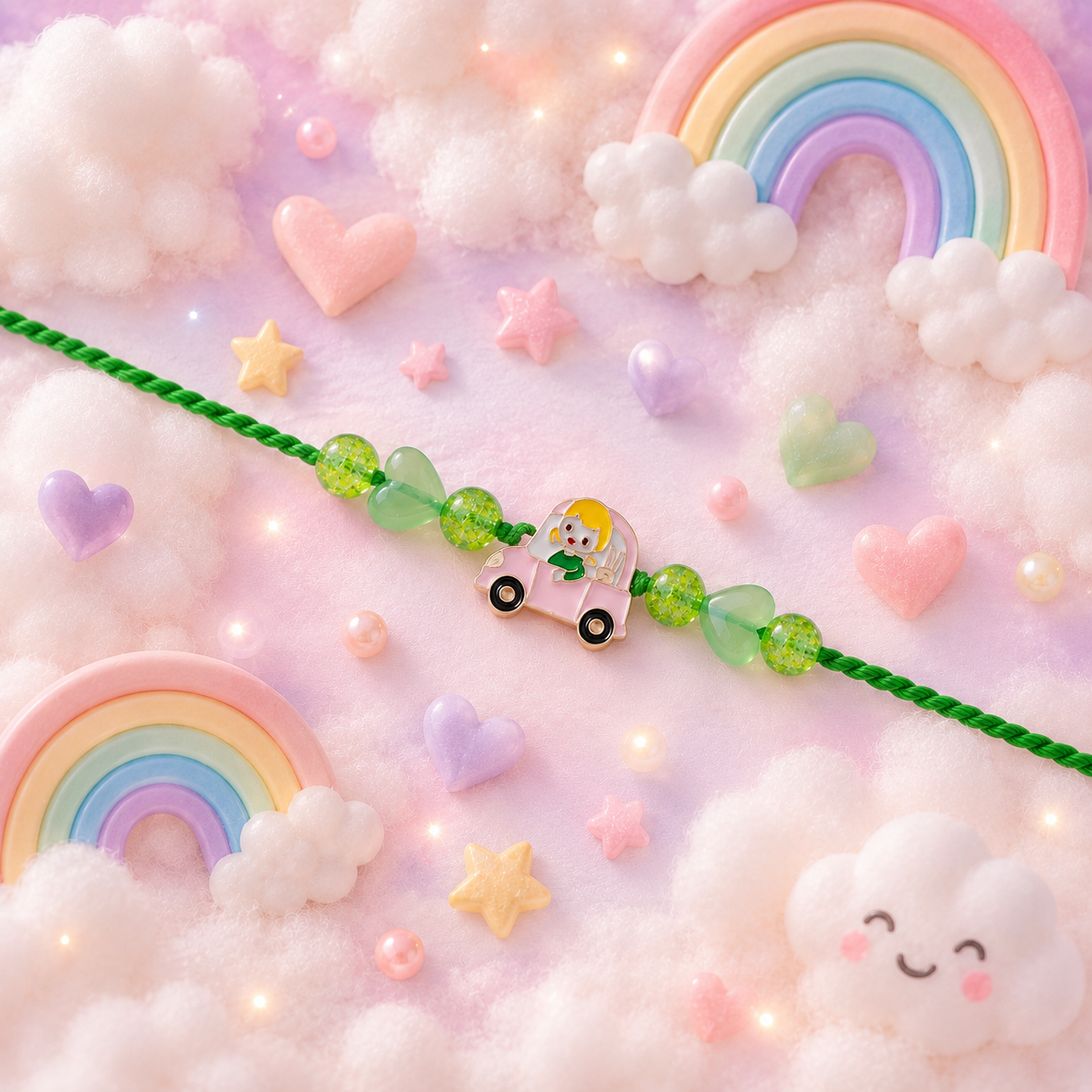 Cute Car Charm Rakhi for Kids - Green