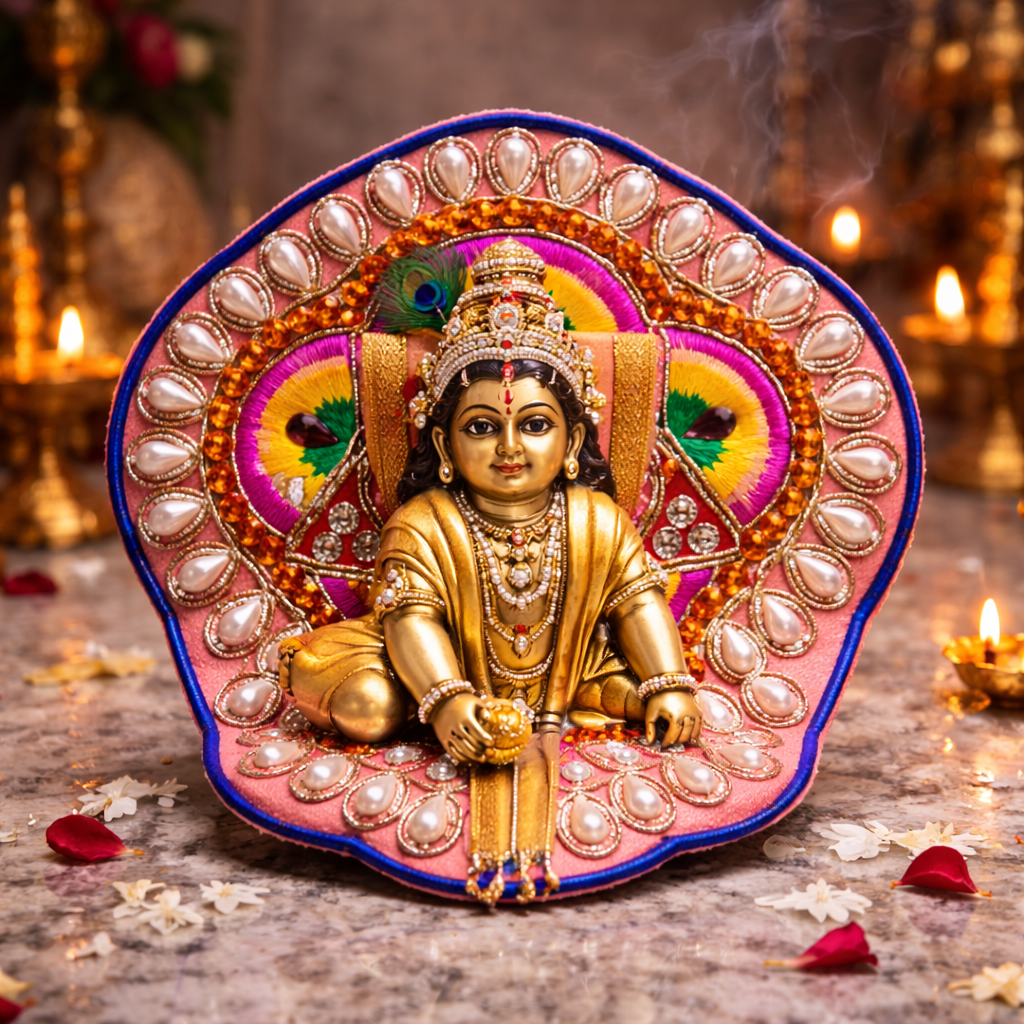 Green Pink Peacock Pearl Laddu Gopal Poshak – Size 0