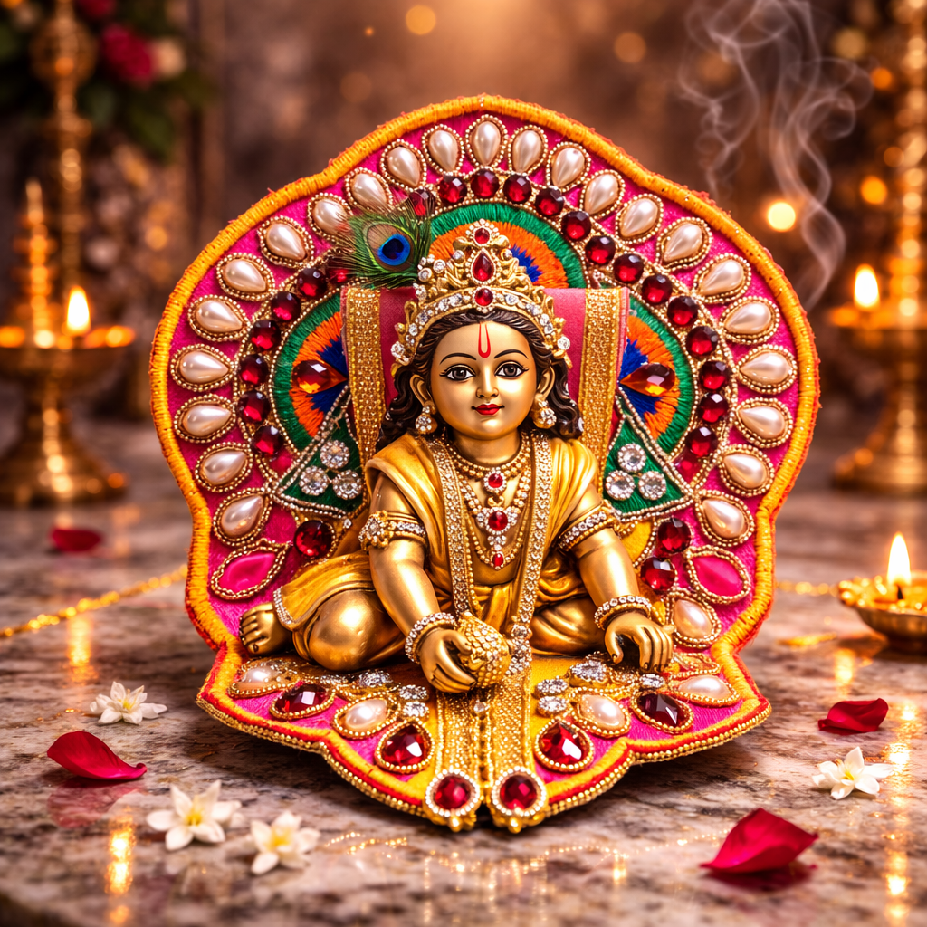 Green Pink Peacock Pearl Laddu Gopal Poshak – Size 0