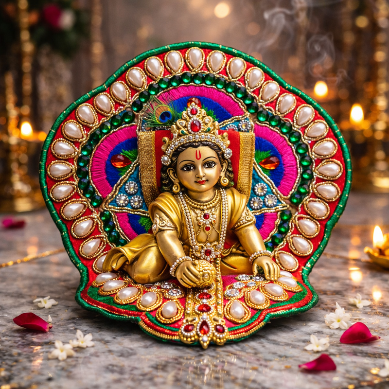Green Pink Peacock Pearl Laddu Gopal Poshak – Size 0