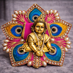 Green Peacock Feather Crystal Laddu Gopal Poshak – Size 0
