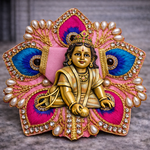 Green Peacock Feather Crystal Laddu Gopal Poshak – Size 0