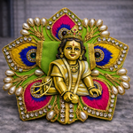 Green Peacock Feather Crystal Laddu Gopal Poshak – Size 0
