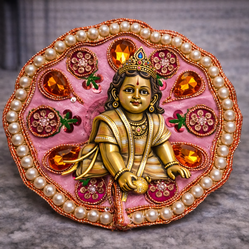 Pink Blue Crystal Pearl Laddu Gopal Poshak – Size 0