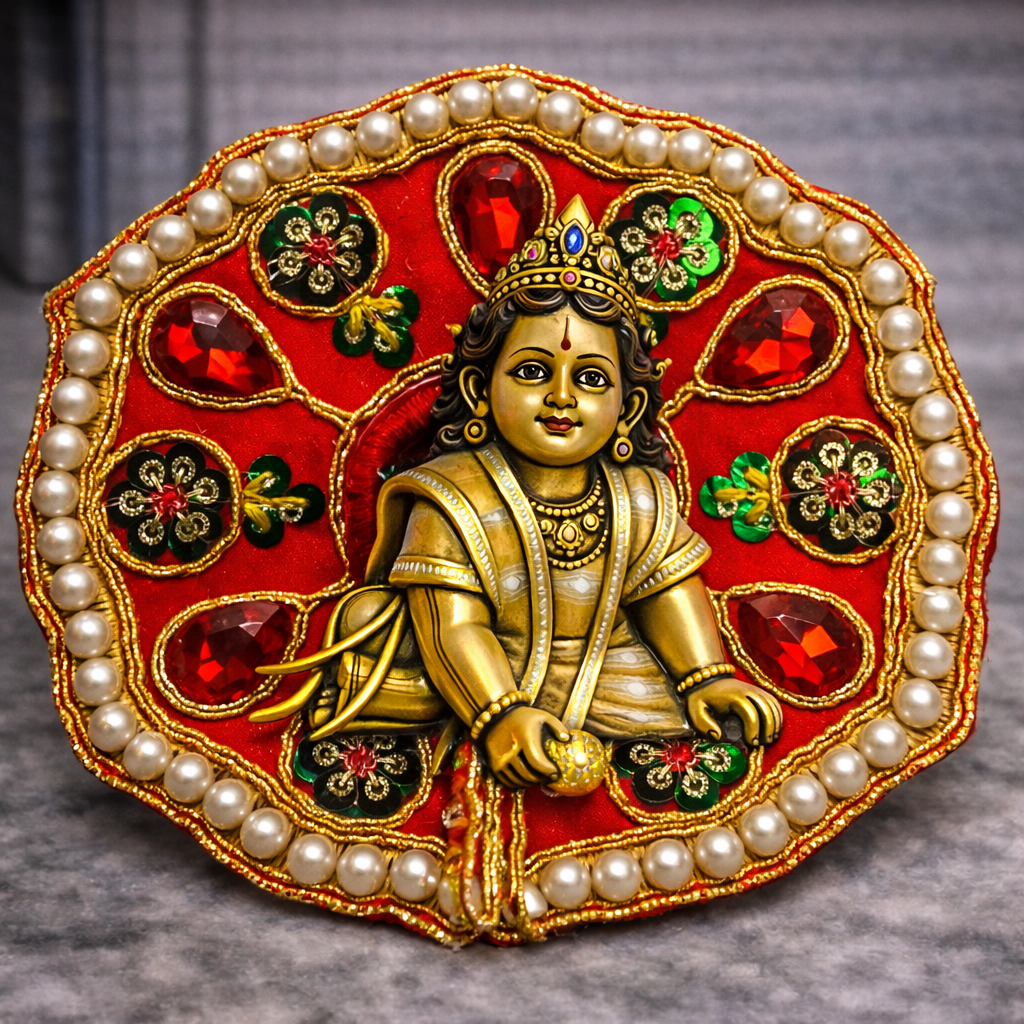 Pink Blue Crystal Pearl Laddu Gopal Poshak – Size 0