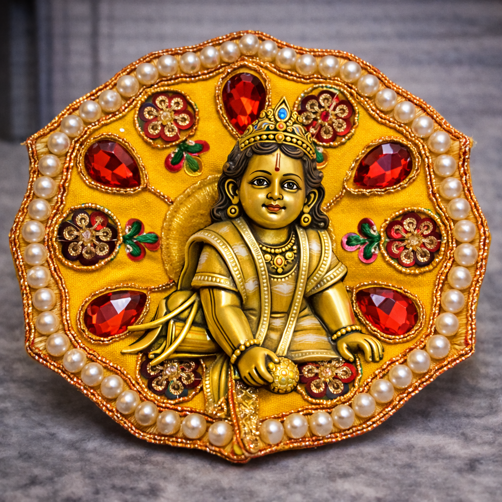 Pink Blue Crystal Pearl Laddu Gopal Poshak – Size 0