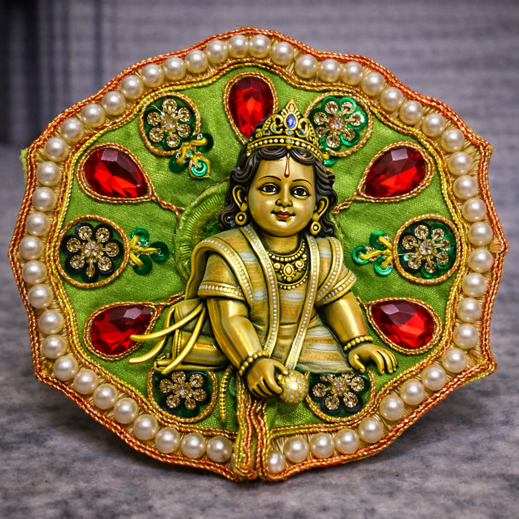 Pink Blue Crystal Pearl Laddu Gopal Poshak – Size 0