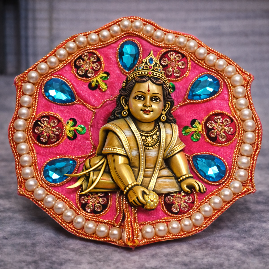 Pink Blue Crystal Pearl Laddu Gopal Poshak – Size 0
