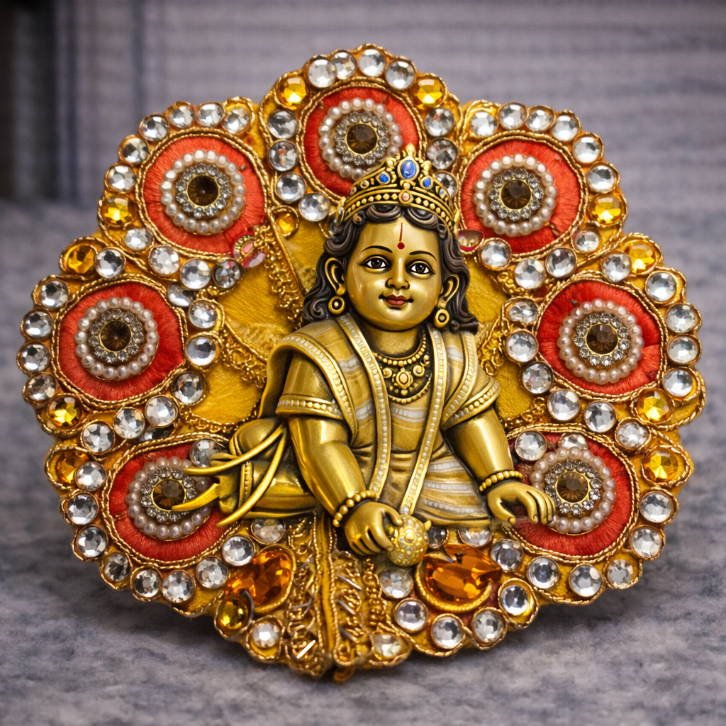 Purple Orange Kundan Medallion Laddu Gopal Poshak – Size 0