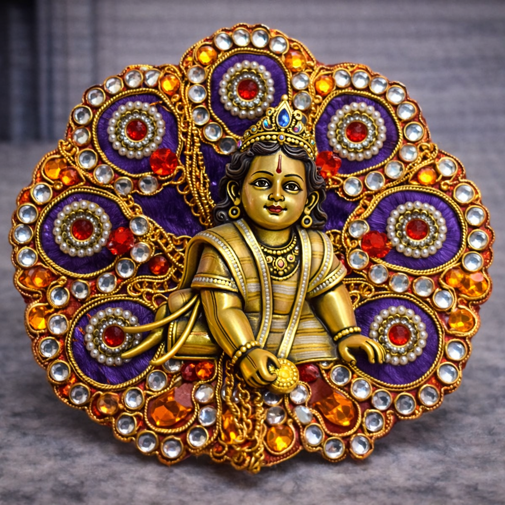 Purple Orange Kundan Medallion Laddu Gopal Poshak – Size 0