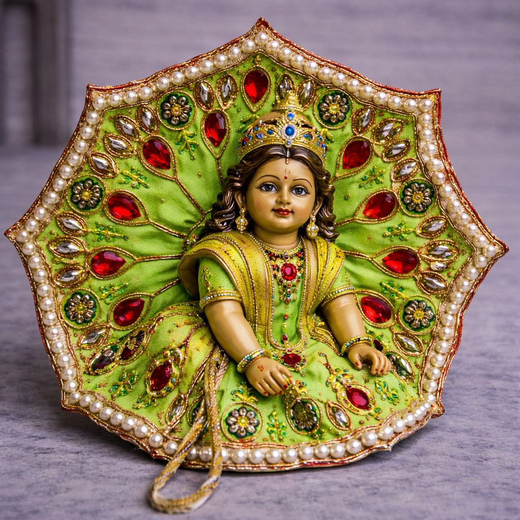 Aqua Blue Crystal Pearl Laddu Gopal Poshak – Size 1