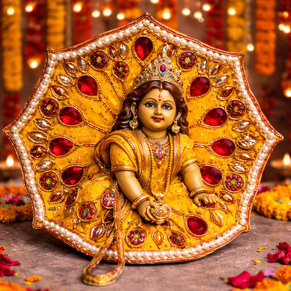 Aqua Blue Crystal Pearl Laddu Gopal Poshak – Size 1