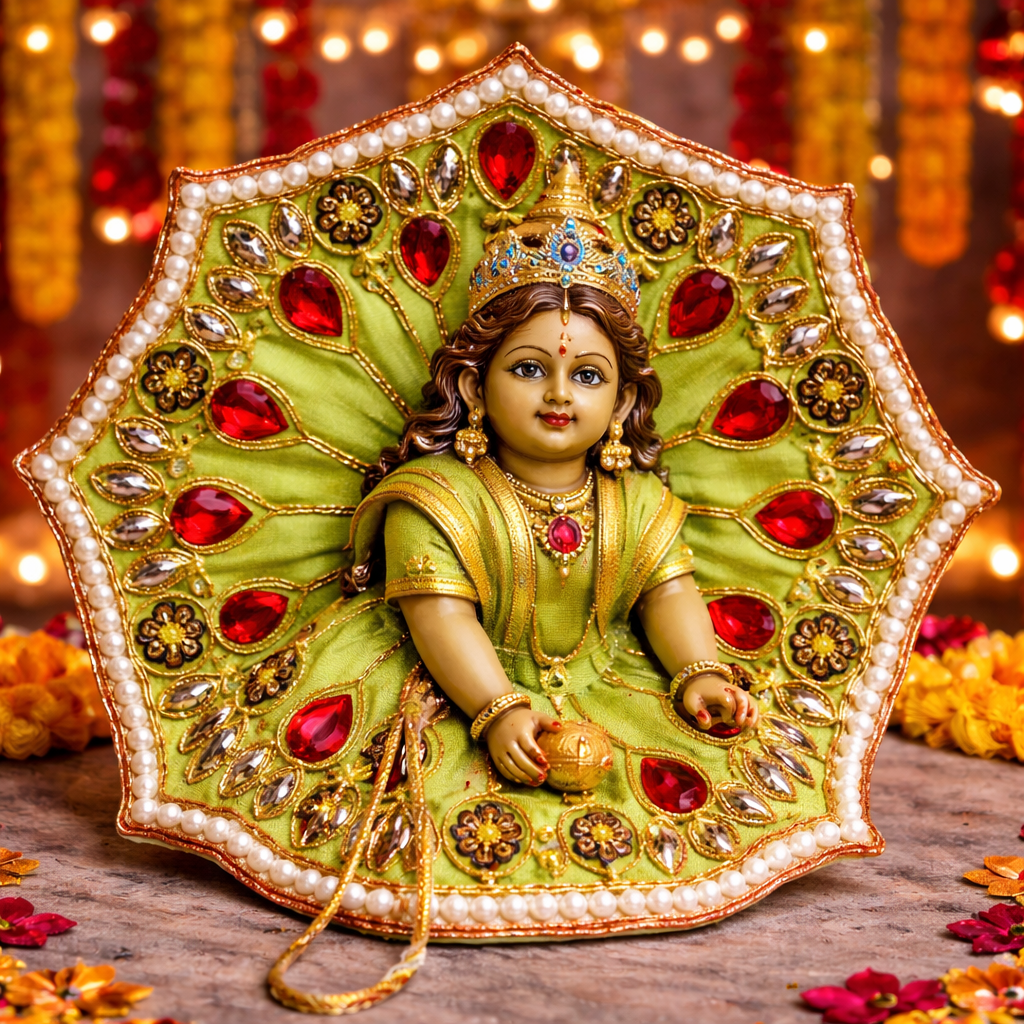 Aqua Blue Crystal Pearl Laddu Gopal Poshak – Size 1