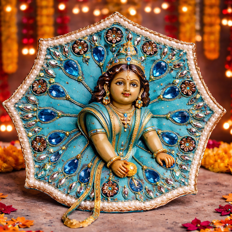 Aqua Blue Crystal Pearl Laddu Gopal Poshak – Size 1
