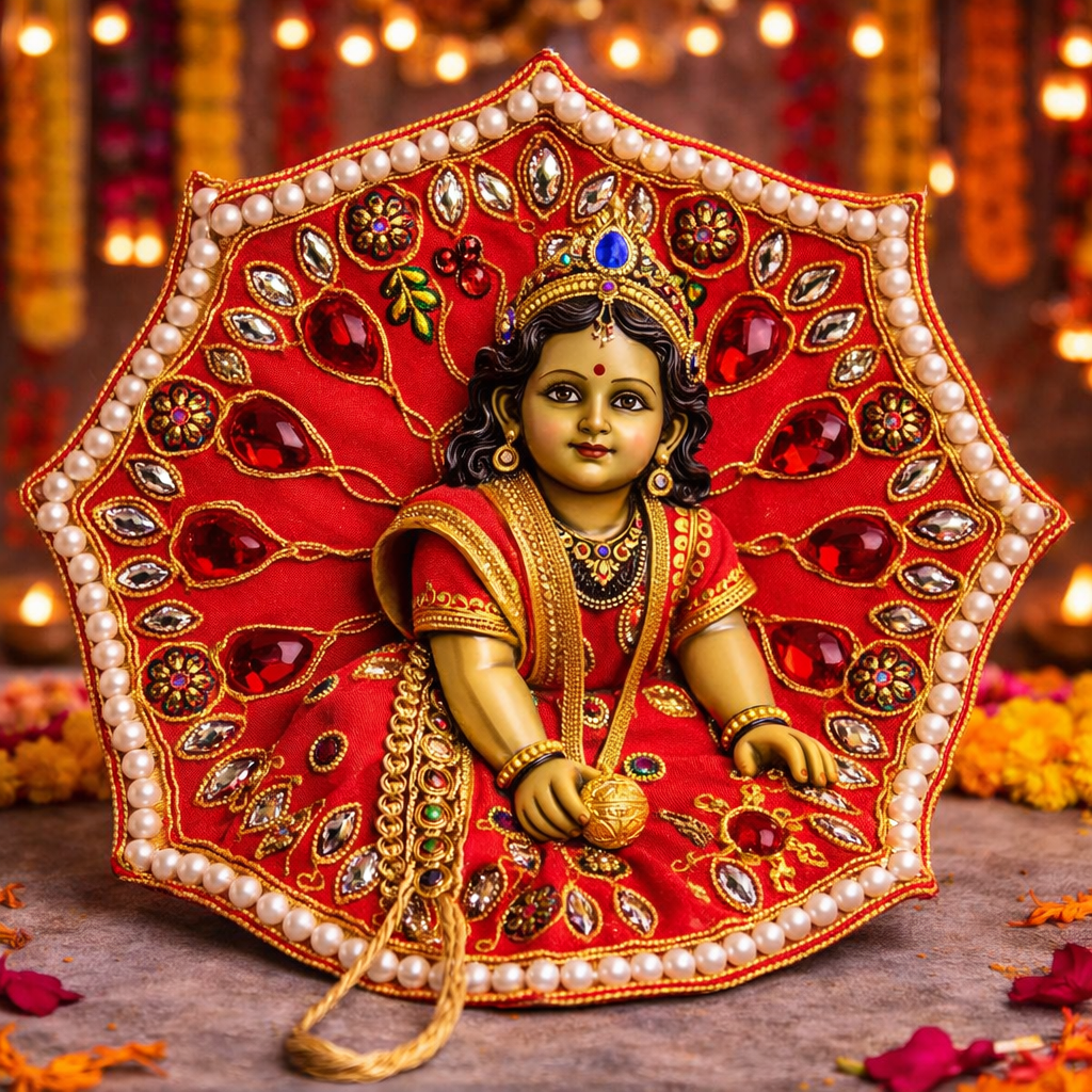 Aqua Blue Crystal Pearl Laddu Gopal Poshak – Size 1