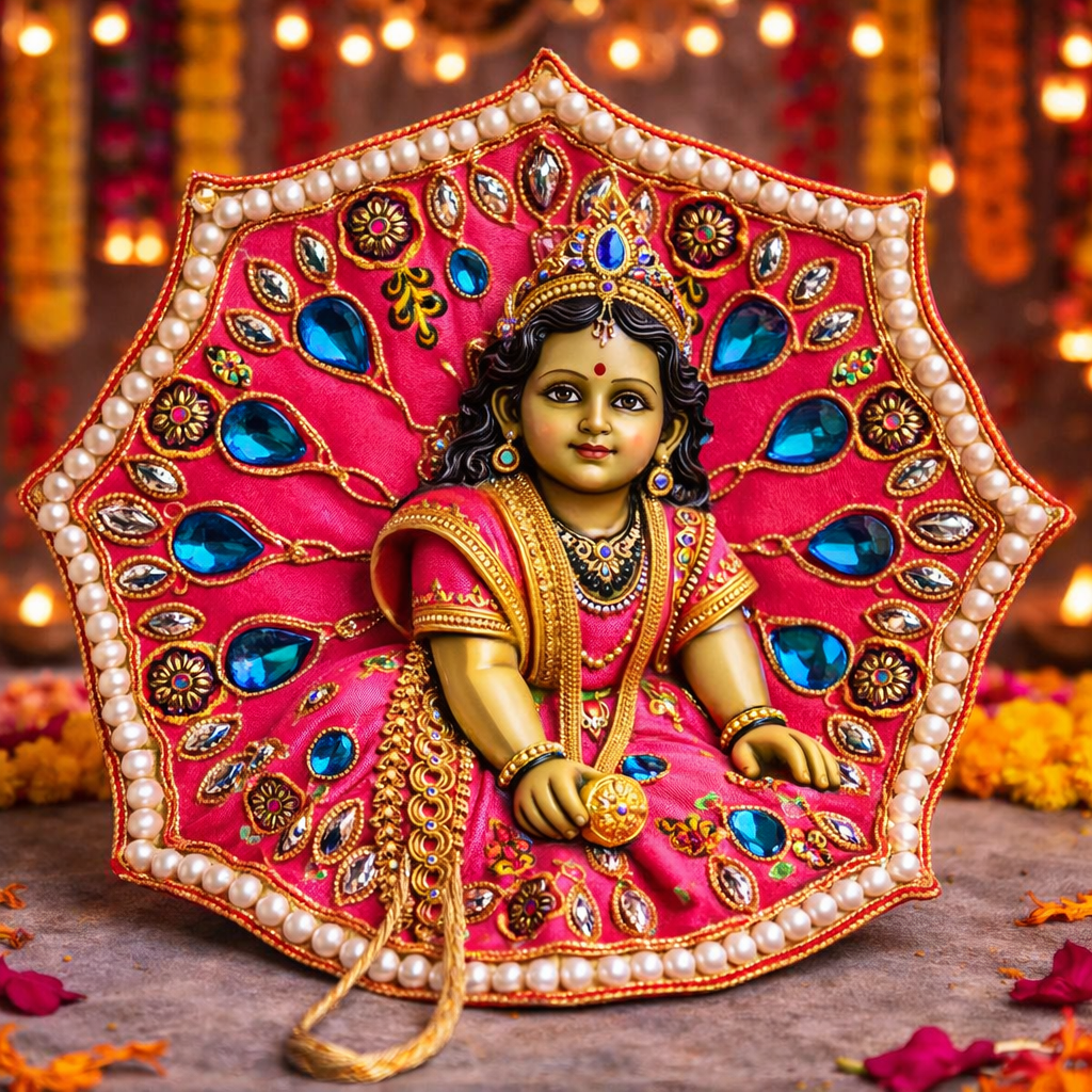 Aqua Blue Crystal Pearl Laddu Gopal Poshak – Size 1
