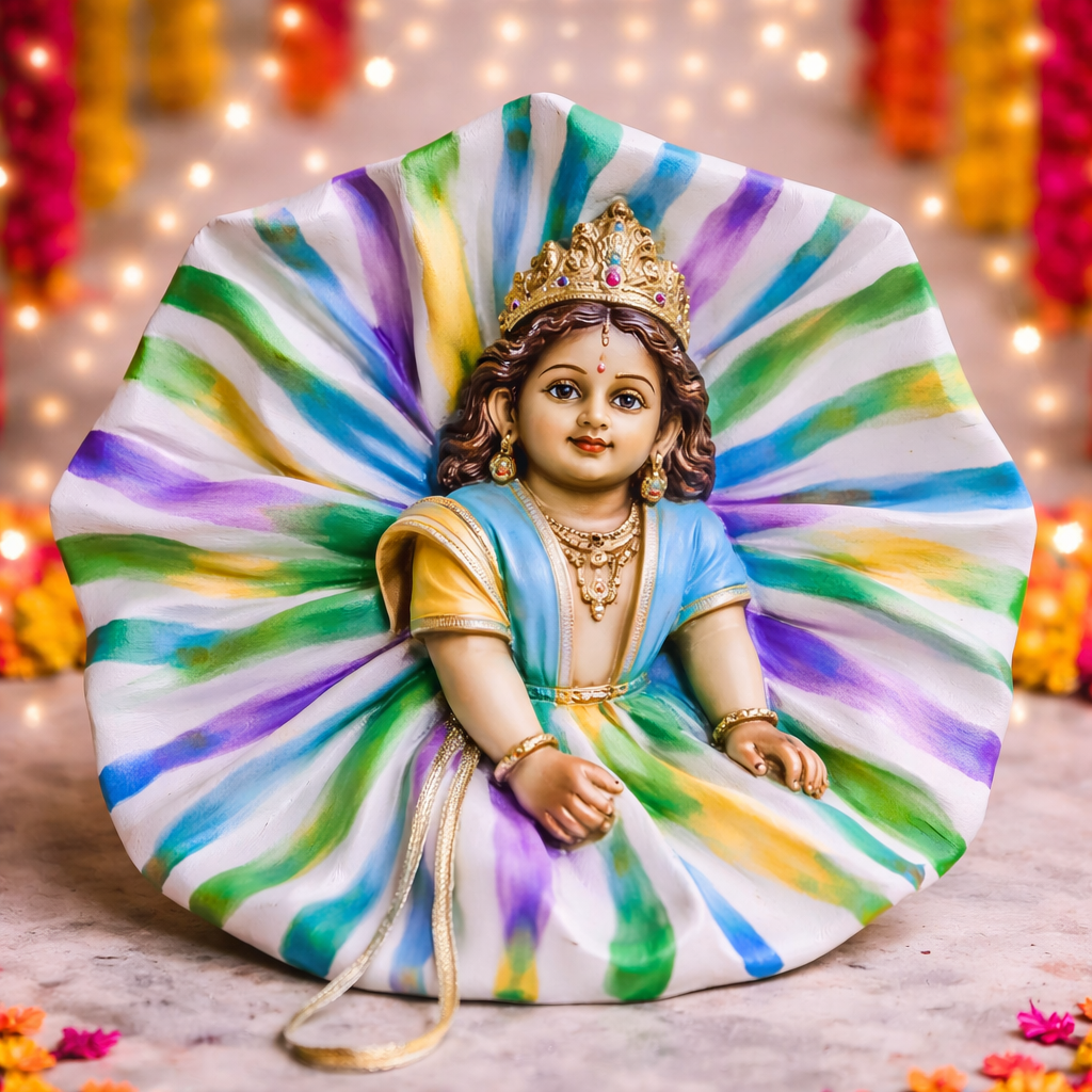 Pastel Rainbow Pleated Laddu Gopal Poshak – Size 1