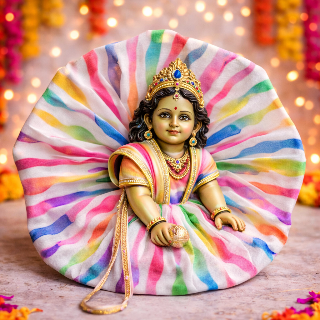 Pastel Rainbow Pleated Laddu Gopal Poshak – Size 1