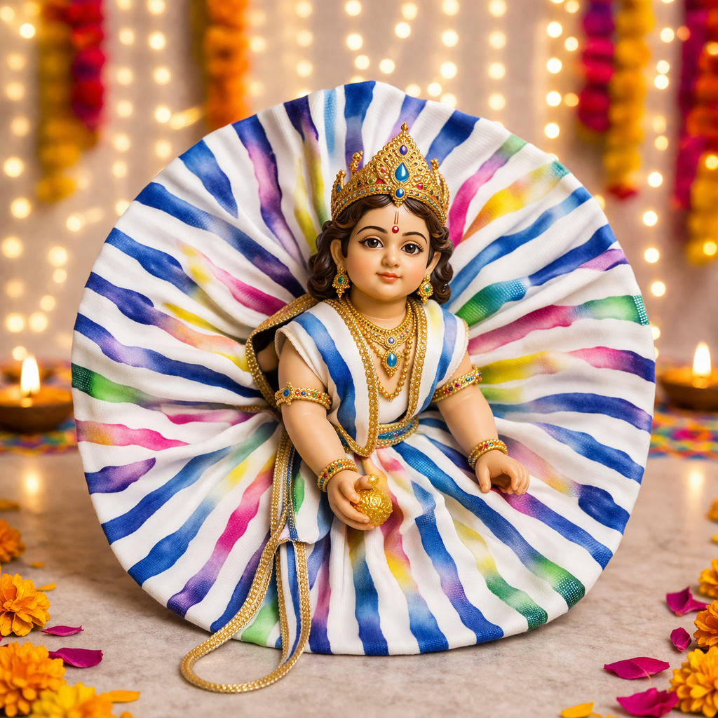Pastel Rainbow Pleated Laddu Gopal Poshak – Size 1