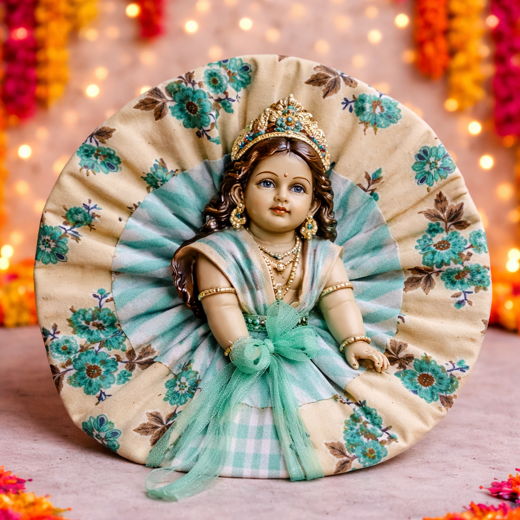 Ivory Green Floral Laddu Gopal Poshak – Size 1