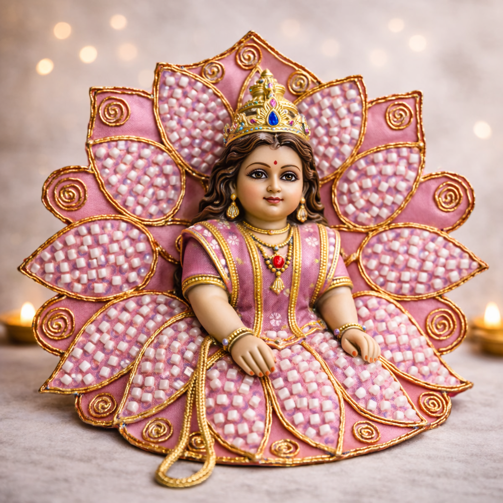Fuchsia Checkered Lotus Laddu Gopal Poshak – Size 1