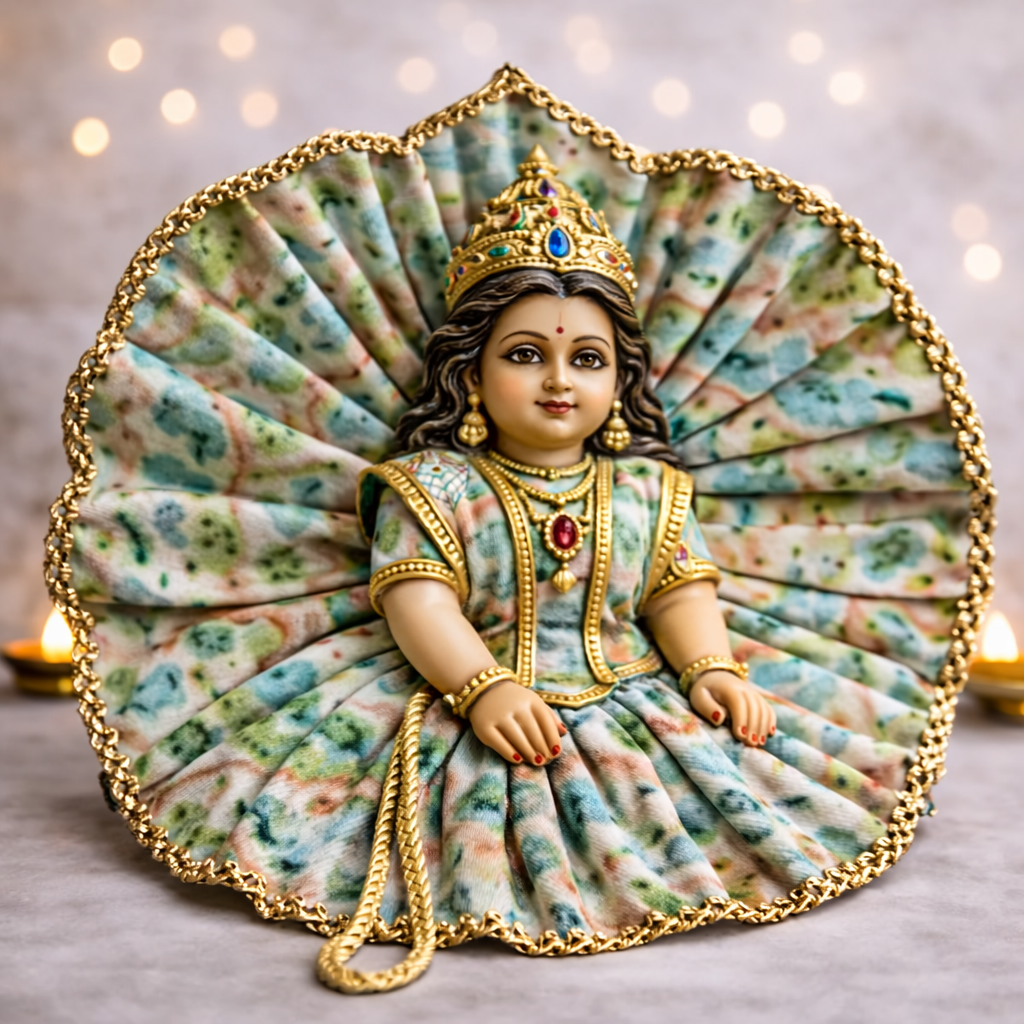 Pastel Floral Gold Lace Laddu Gopal Poshak – Size 1