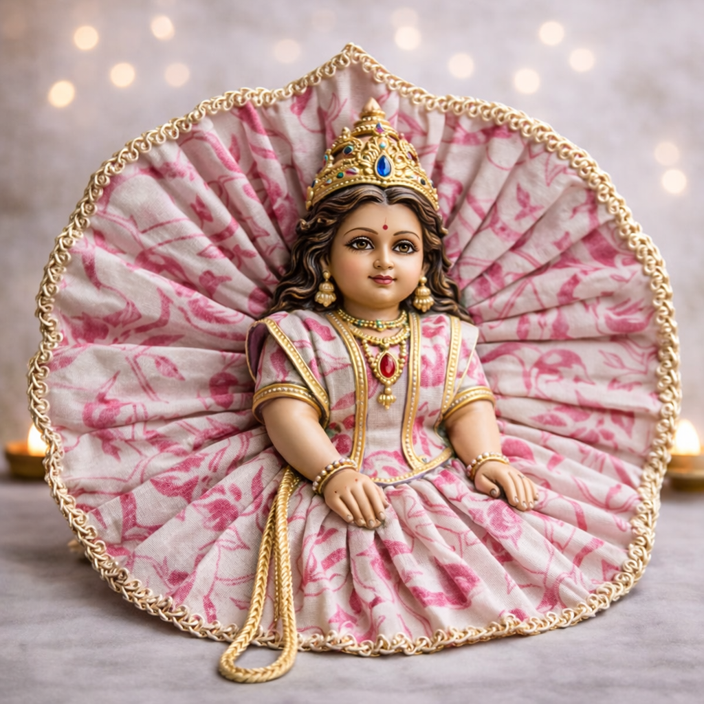 Pastel Floral Gold Lace Laddu Gopal Poshak – Size 1