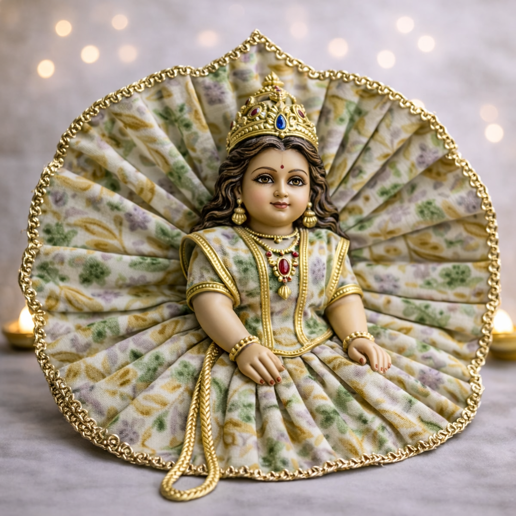 Pastel Floral Gold Lace Laddu Gopal Poshak – Size 1