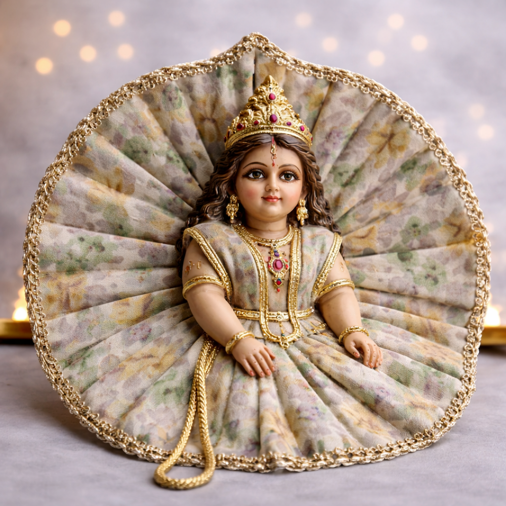 Pastel Floral Gold Lace Laddu Gopal Poshak – Size 1