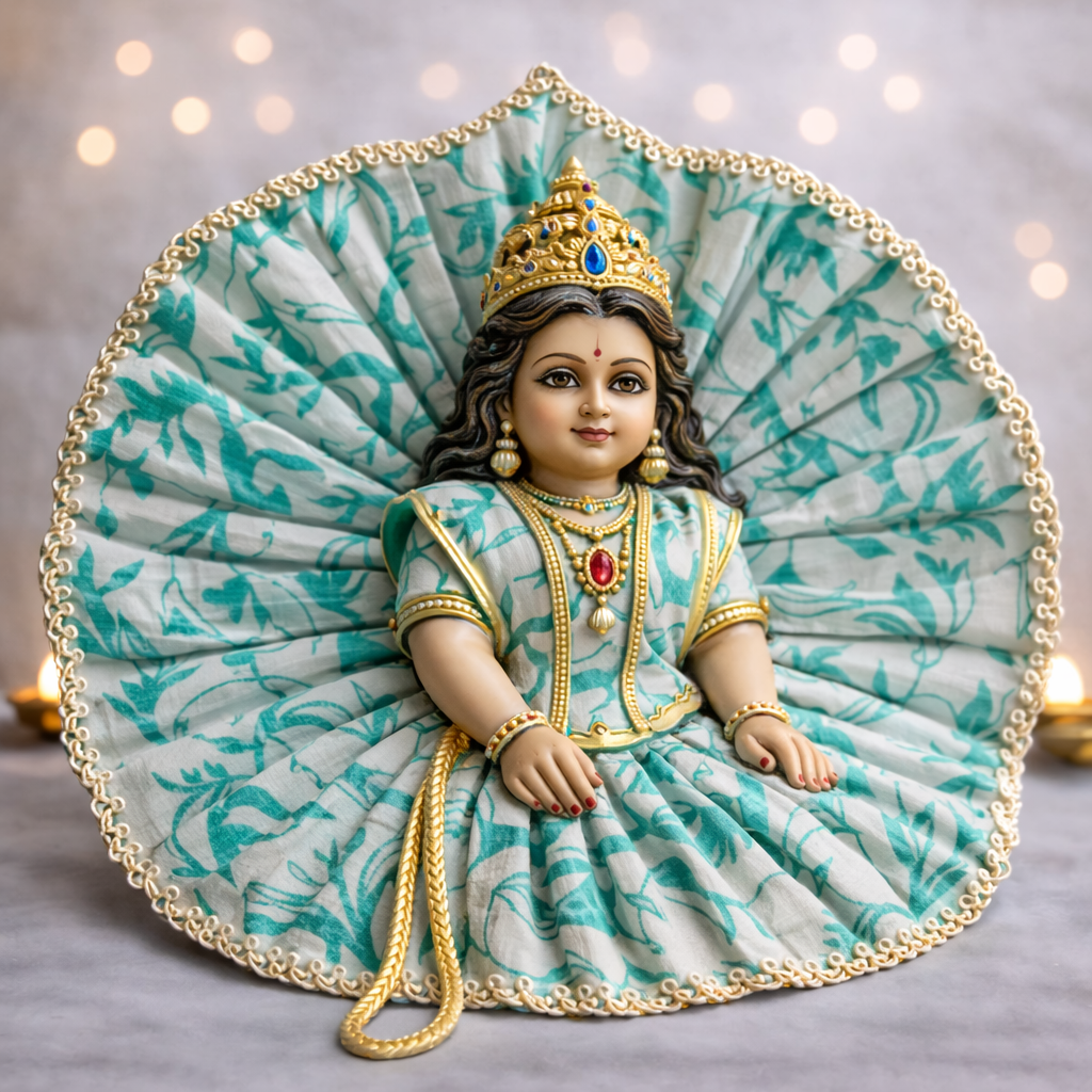 Pastel Floral Gold Lace Laddu Gopal Poshak – Size 1