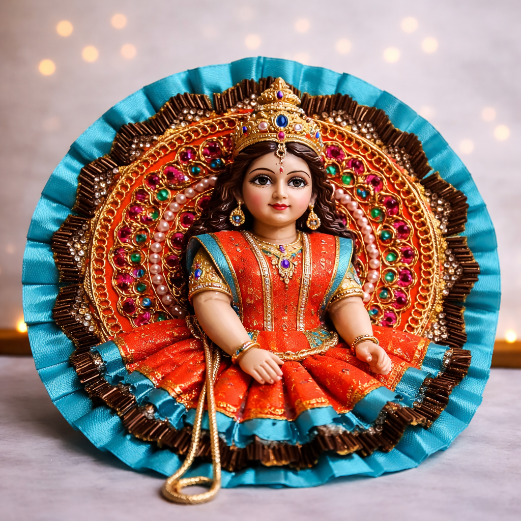 Pink Brocade Kundan Pearl Laddu Gopal Poshak – Size 1